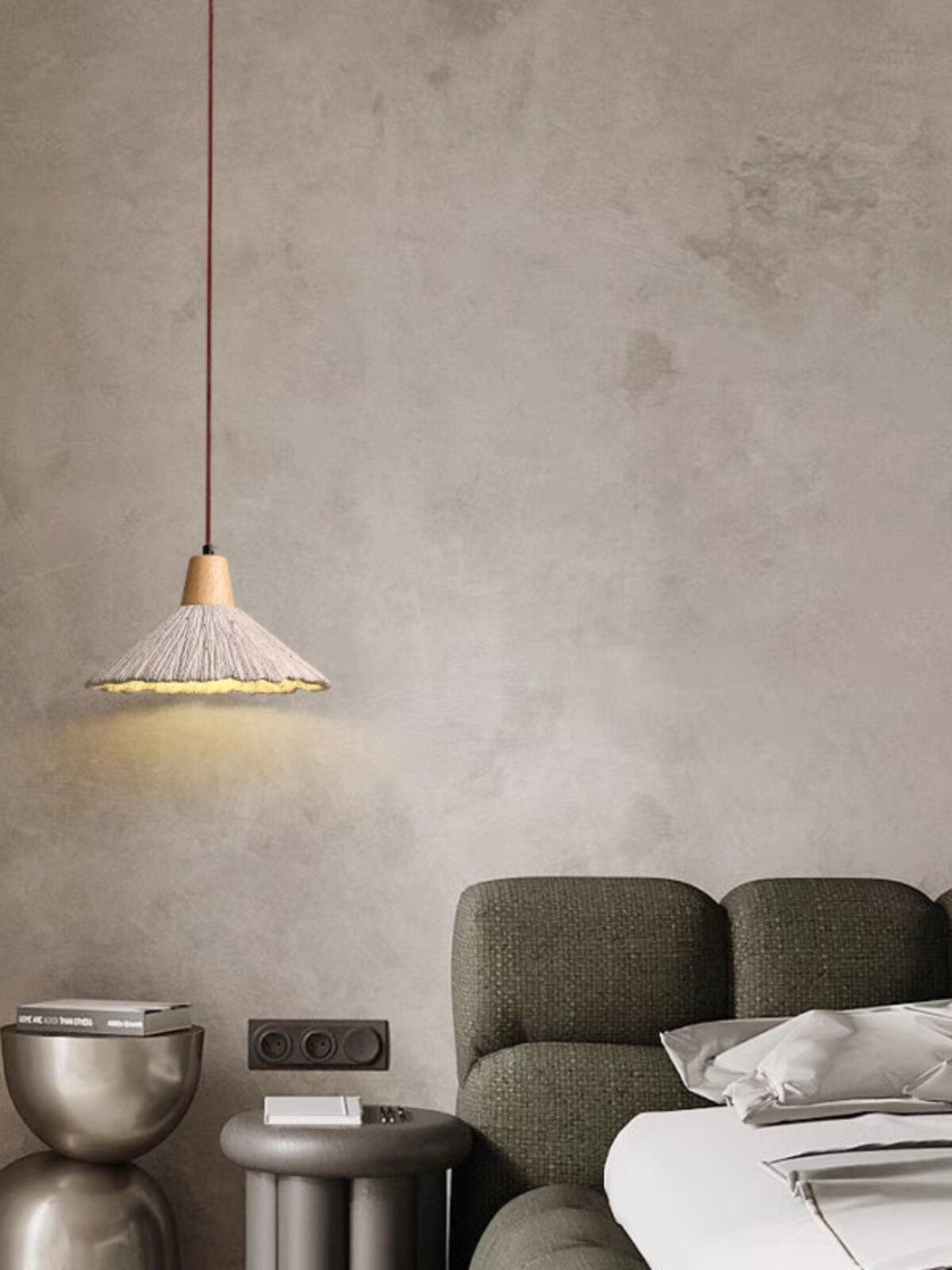 Stone Pendant Light with Wood Accent