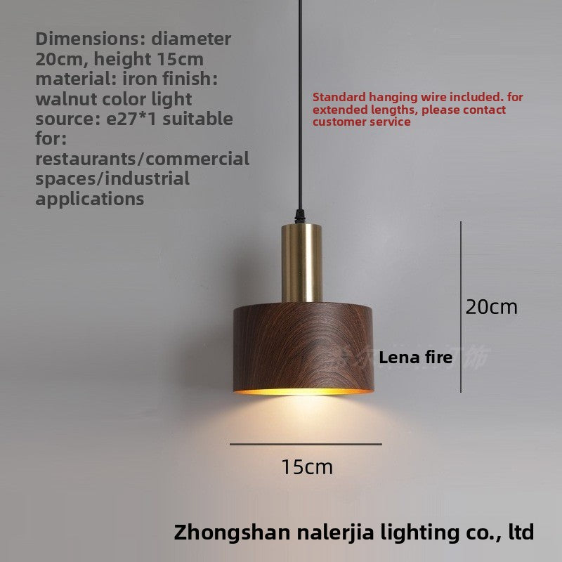 Retro Walnut Wood Grain Iron Chandelier