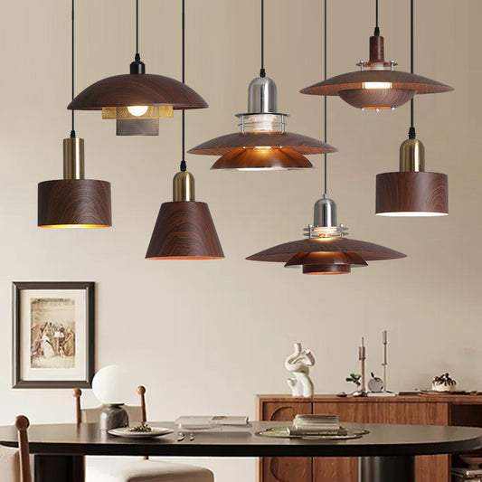 Retro Walnut Wood Grain Iron Chandelier