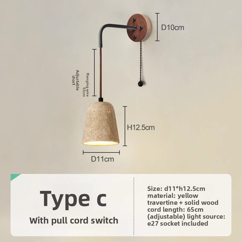 Japanese Style Wooden Bedside Wall Lamp with Warm Light