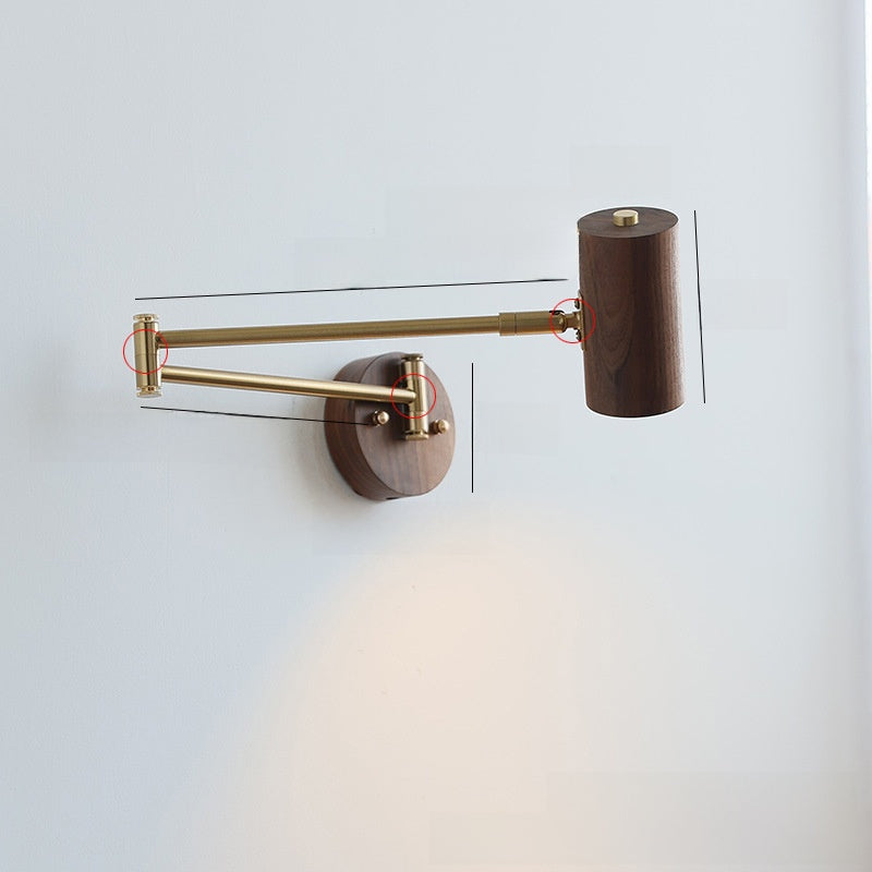 Japanese Style Swing Arm Wall Lamp with Wood Finish