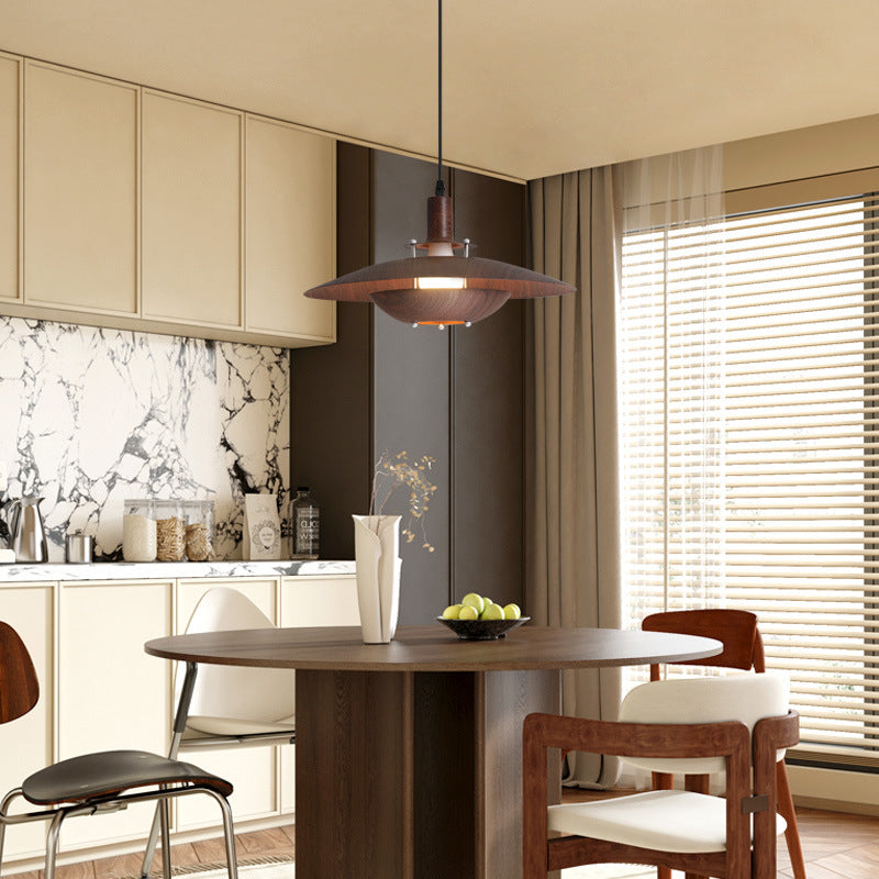 Retro Walnut Wood Grain Iron Chandelier