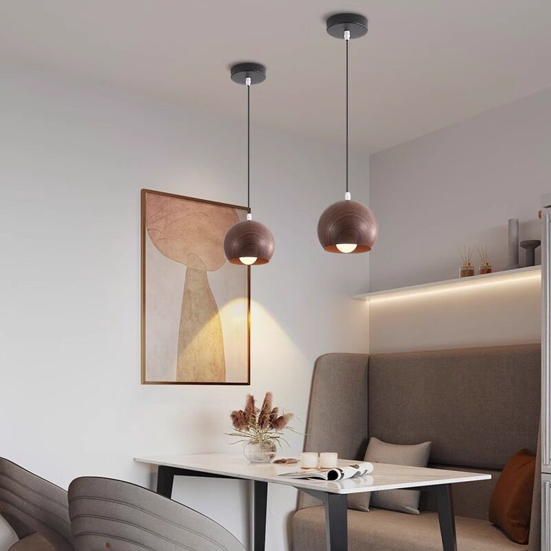 Adjustable Wood Grain Pendant Light with Multi-Tone Lighting