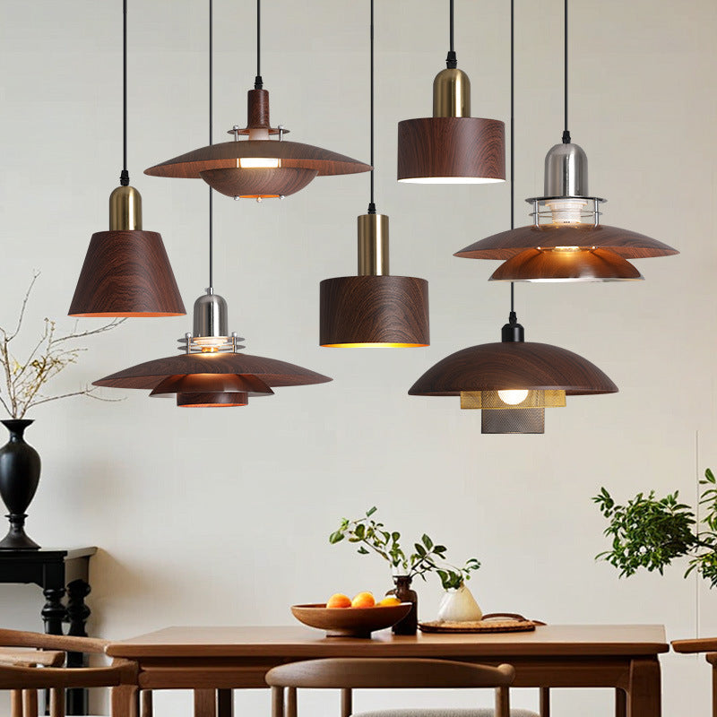 Retro Walnut Wood Grain Iron Chandelier