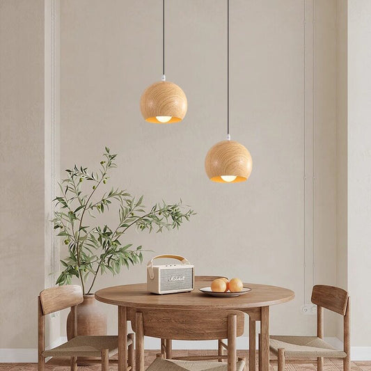 Adjustable Wood Grain Pendant Light with Multi-Tone Lighting