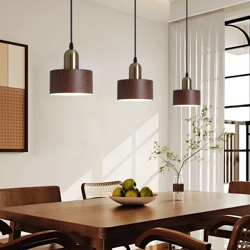 Retro Walnut Wood Grain Iron Chandelier
