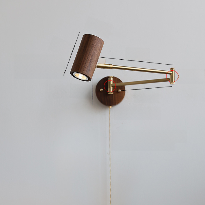 Japanese Style Swing Arm Wall Lamp with Wood Finish
