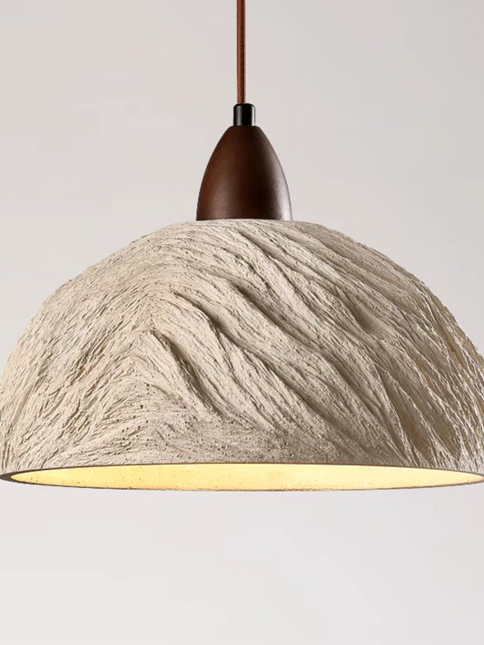 Stone Pendant Light with Wood Accent
