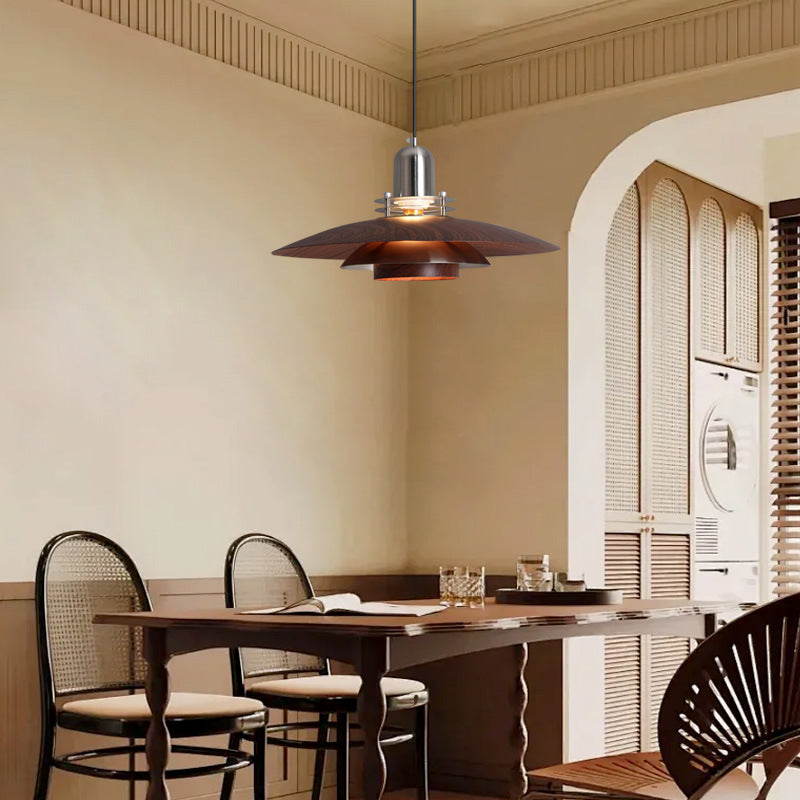 Retro Walnut Wood Grain Iron Chandelier