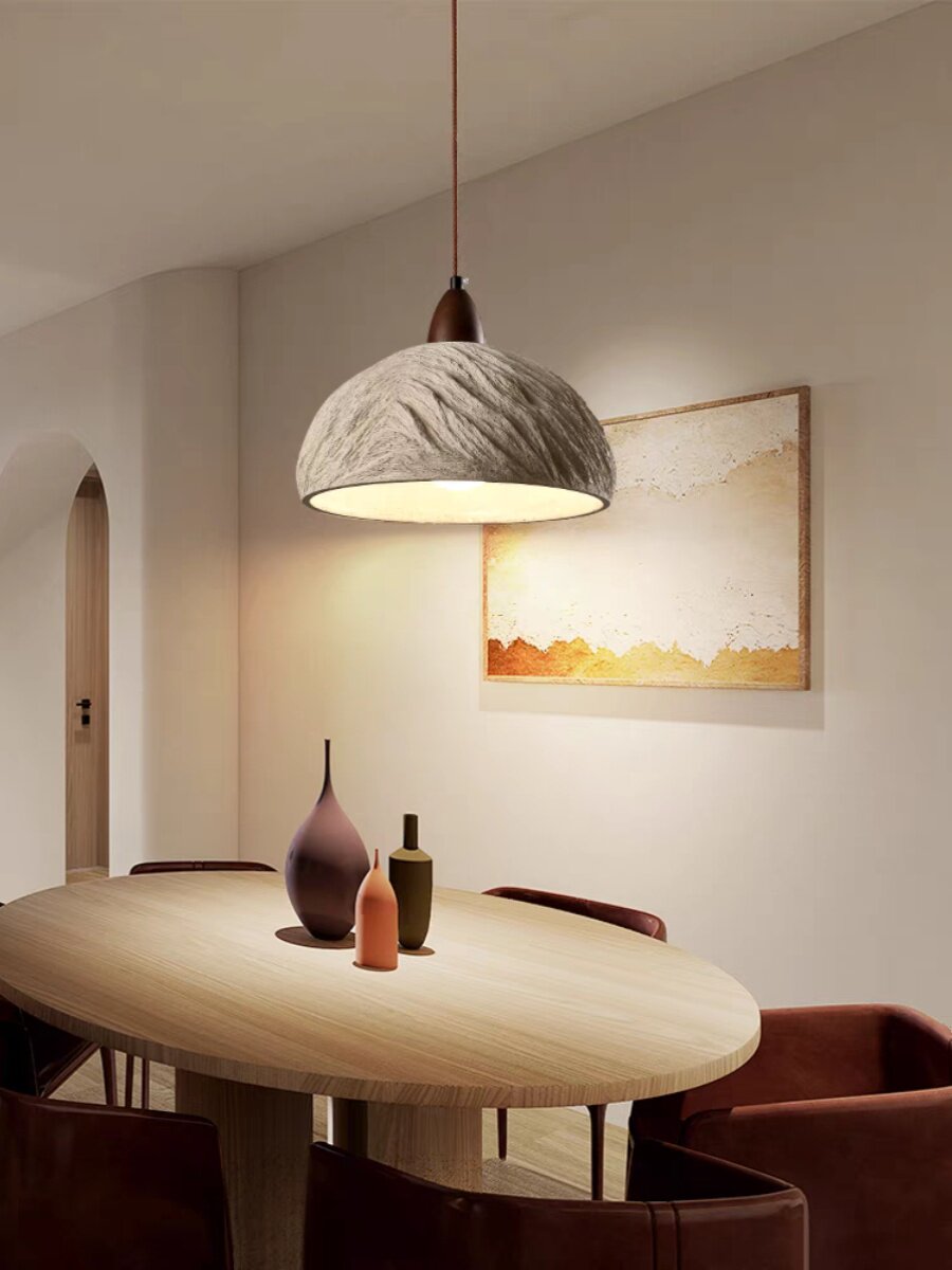 Stone Pendant Light with Wood Accent