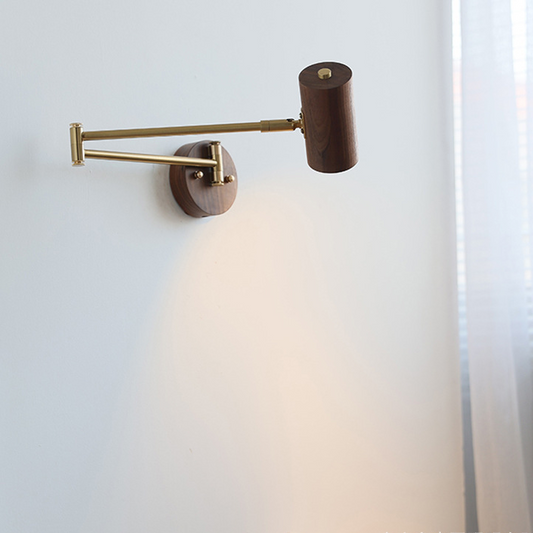 Japanese Style Swing Arm Wall Lamp with Wood Finish