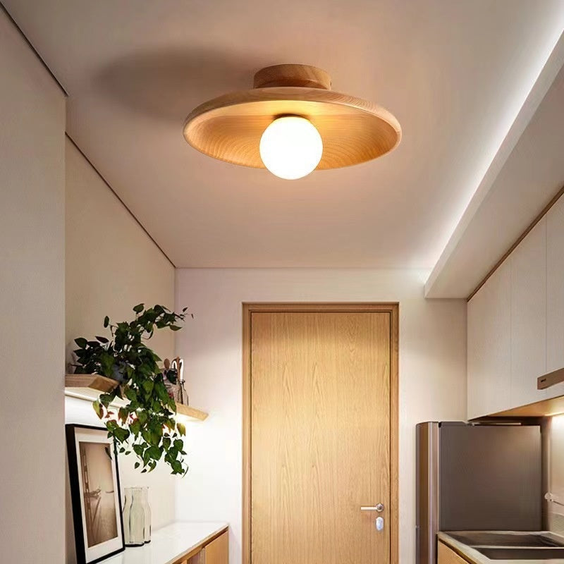 Modern Wood Ceiling Lamp with Glass Shade