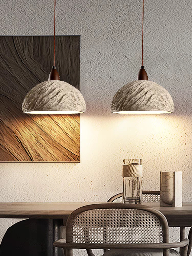 Stone Pendant Light with Wood Accent