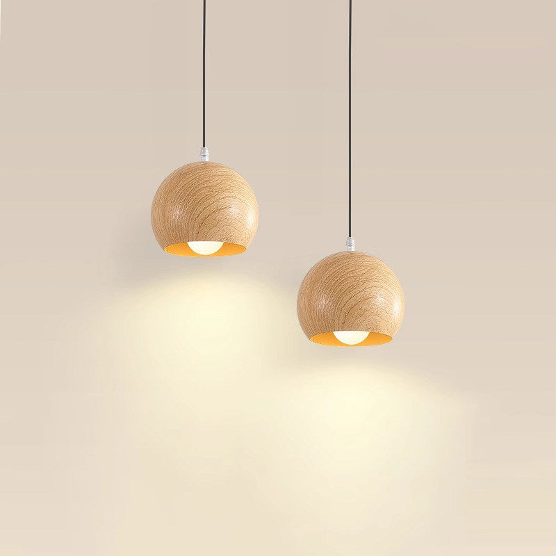 Adjustable Wood Grain Pendant Light with Multi-Tone Lighting
